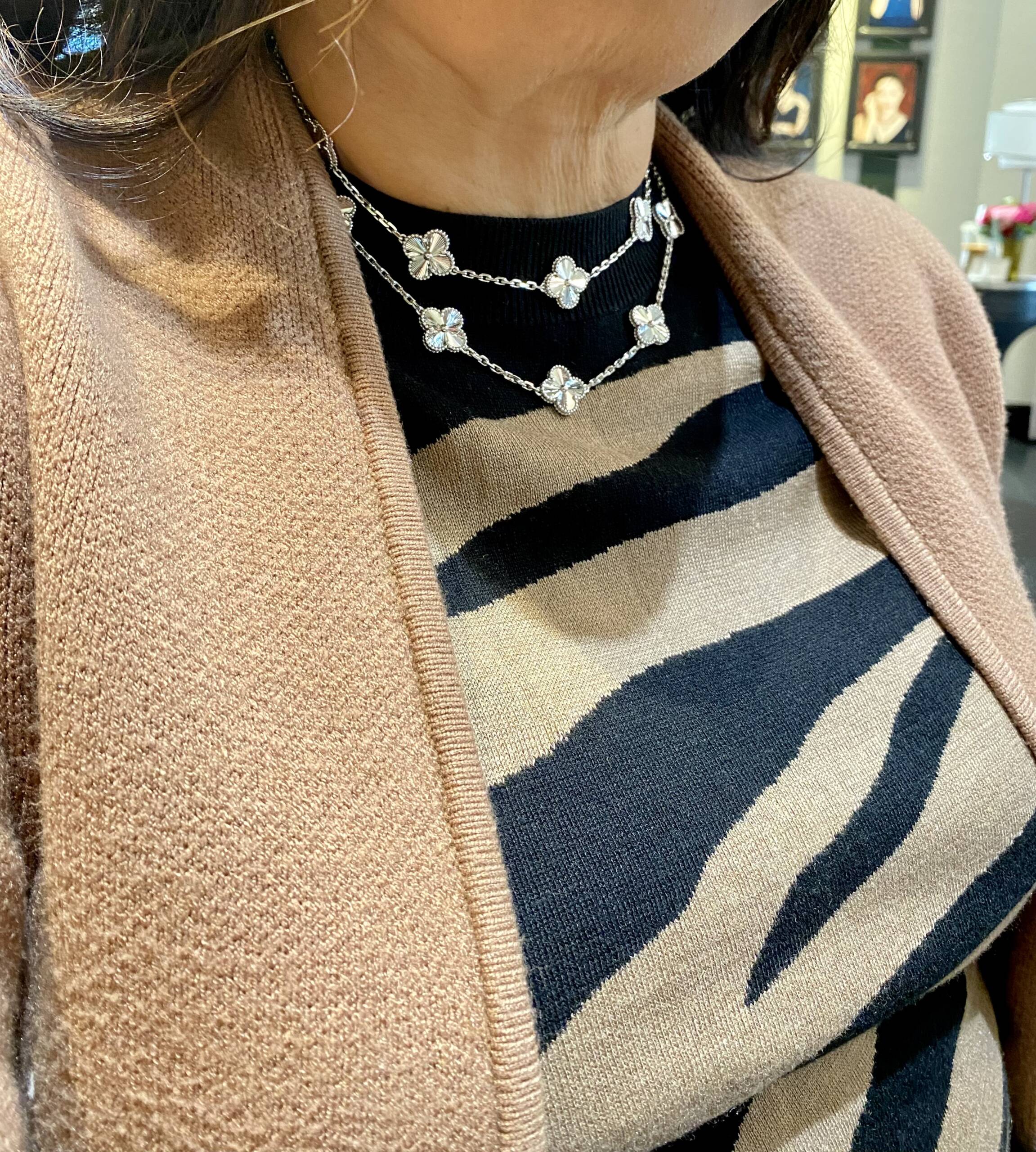 Van Cleef & Arpels Alhambra Guilloche white gold necklace and bracelet