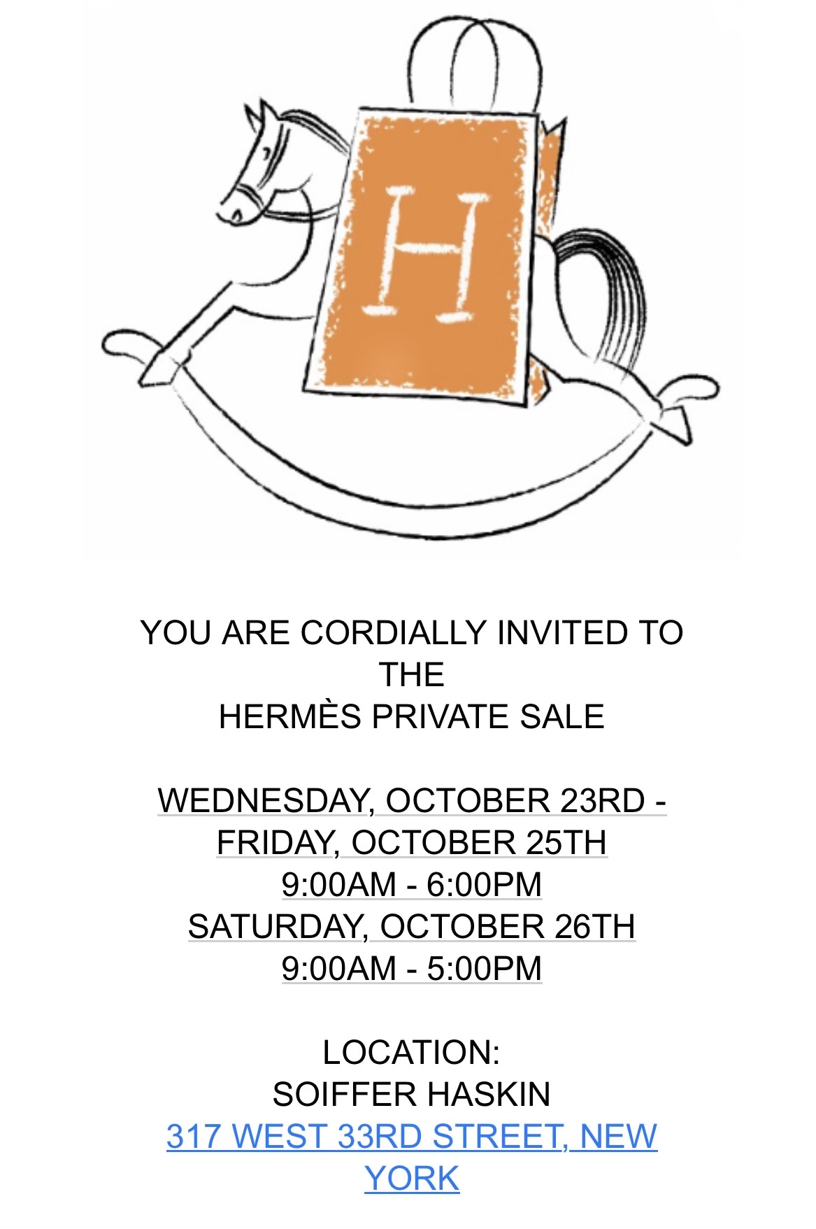 Hermès private sale Miami invitation