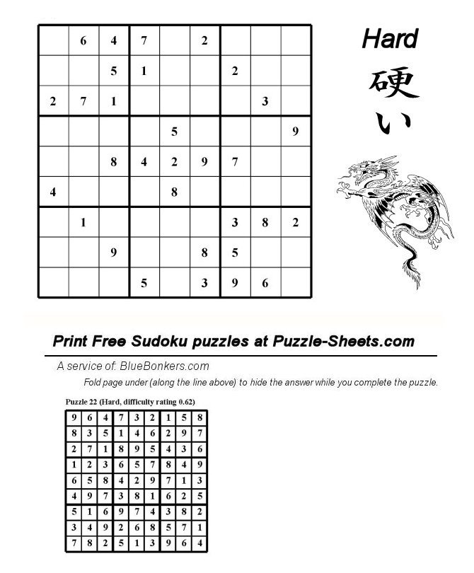 bluebonkers free printable daily sudoku puzzle hard day 022