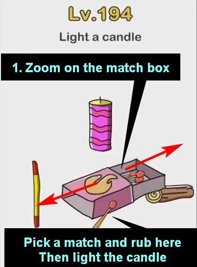How long does it take for this two candles to reach the same height? Brain Out Level 190 Light A Candle Solution Puzzle Game Master