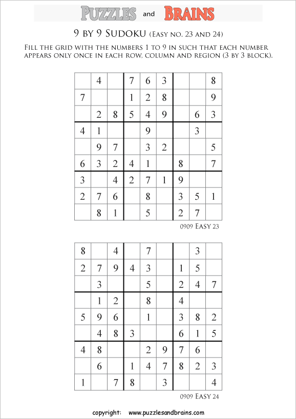 printable 9 by 9 sudoku puzzles for kids beginners and profs
