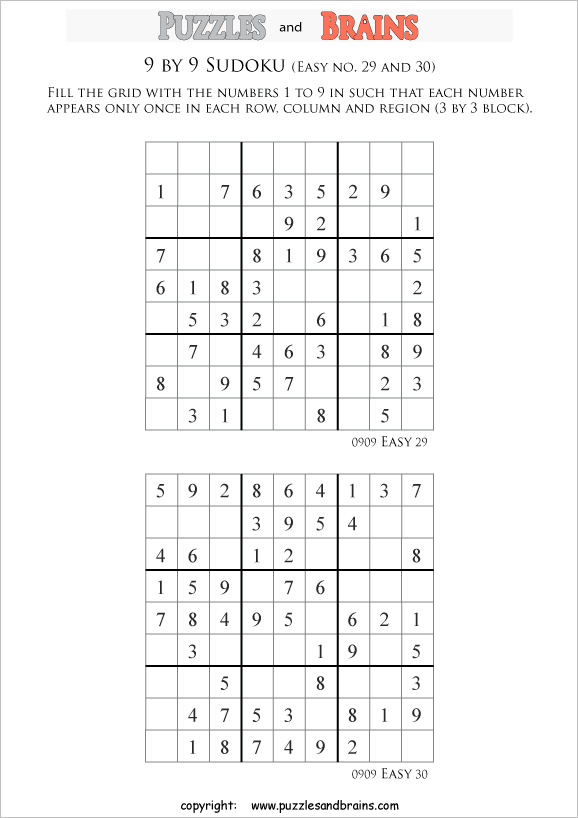 printable 9 by 9 sudoku puzzles for kids beginners and profs