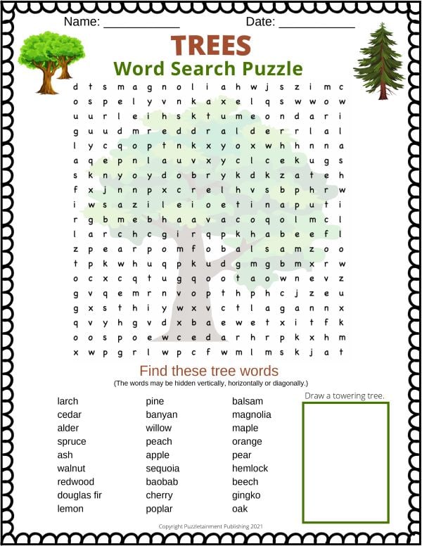 trees word search puzzle fun nature word search for kids puzzletainment publishing