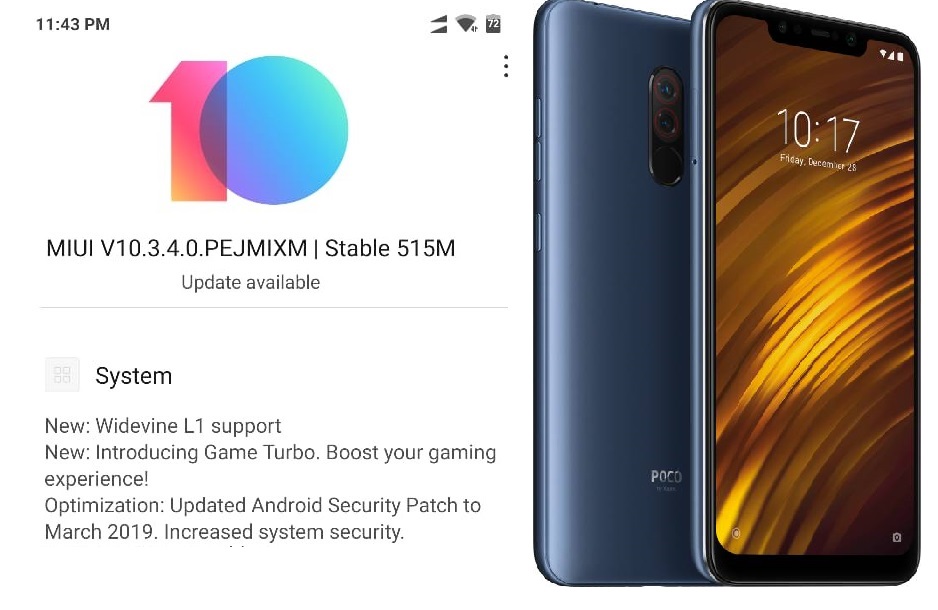 Software Update For Poco F1 Miui V10 3 4 0 Pejmixm Prb