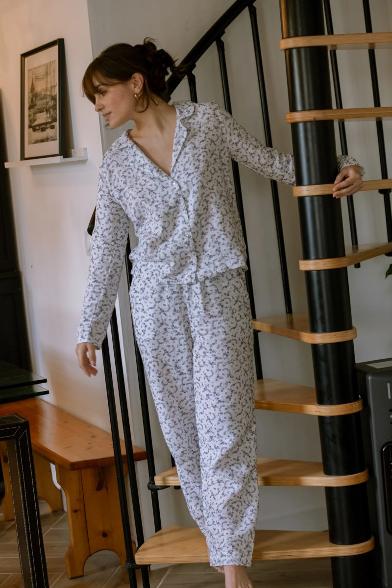 Pantalon femme gaze de coton motifs fleurs