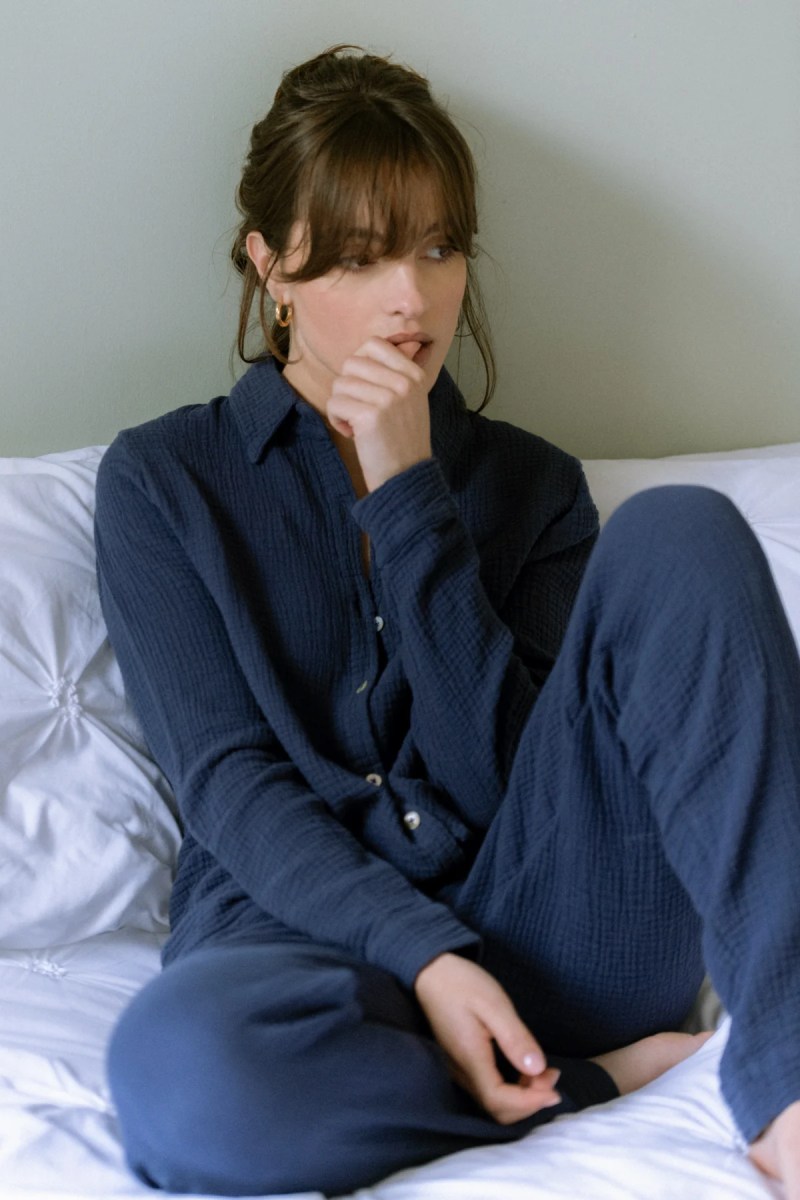 PANTALON DE PYJAMA FEMME EN GAZE DE COTON BIO BLEU MARINE