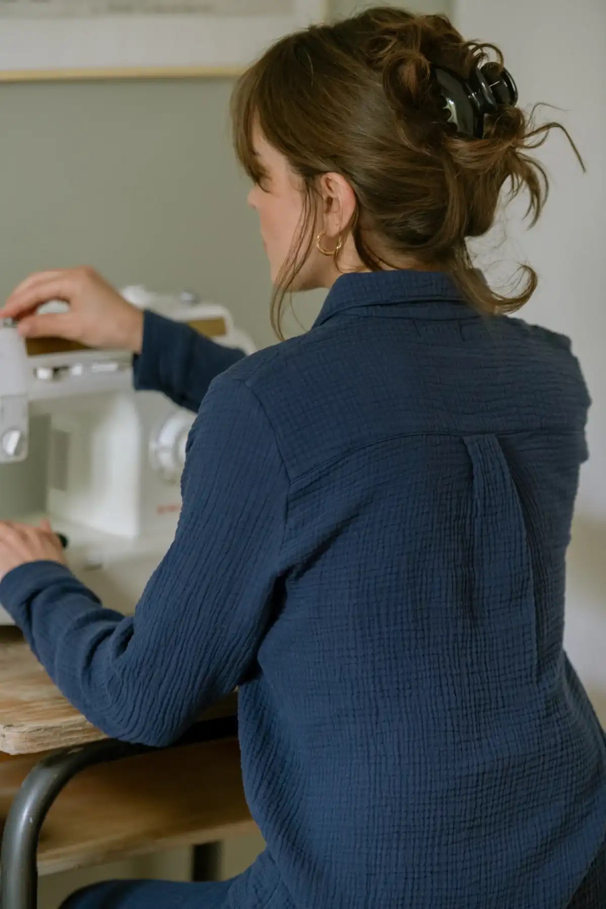 Ensemble pyjama gaze de coton bleu femme
