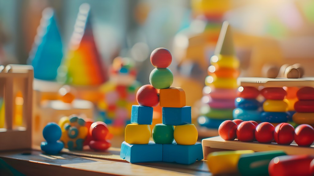 Colorful blocks stacked to make a pyramid shape. 