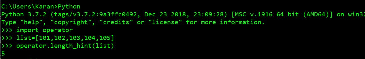 Finding Python List Length Using The  length_hint() Method