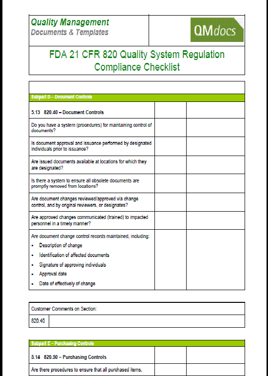 Compliance Checklist CFR 820