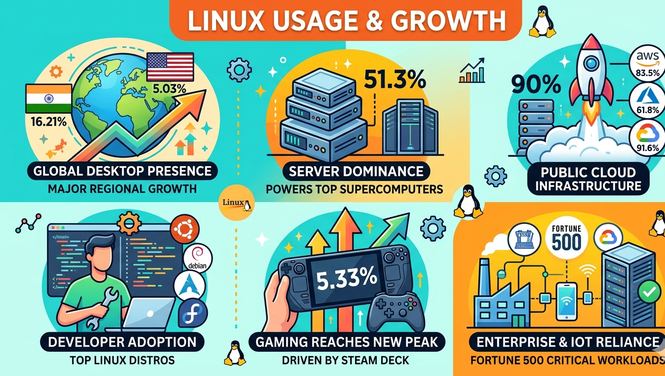 Linux Statistics 2026 Operating System Usage And Developer Adoption Rate Linux Statistics 