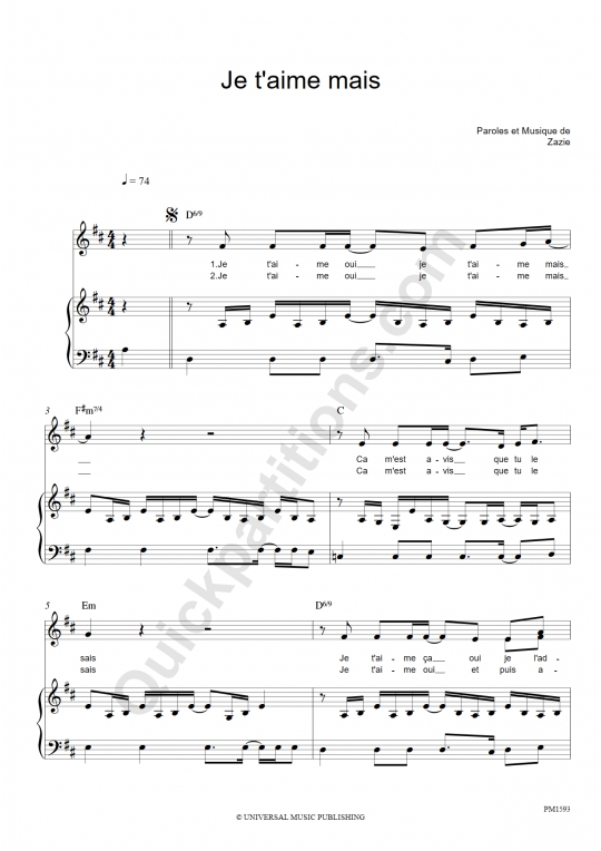 Thibaut) capo 7 gm f . partition piano que je t'aime