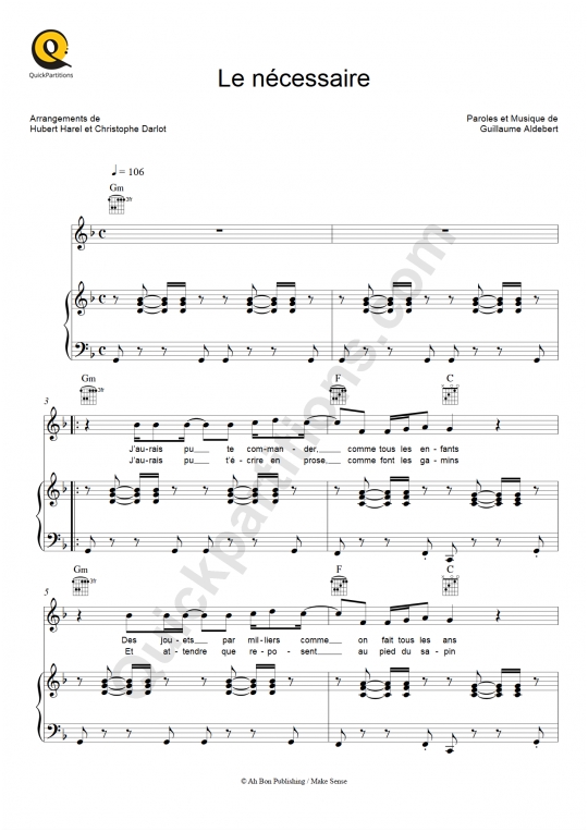 Des jouets par millier comme on fait tous les ans. Partition piano Le nÃ©cessaire - Aldebert (Partition Digitale)