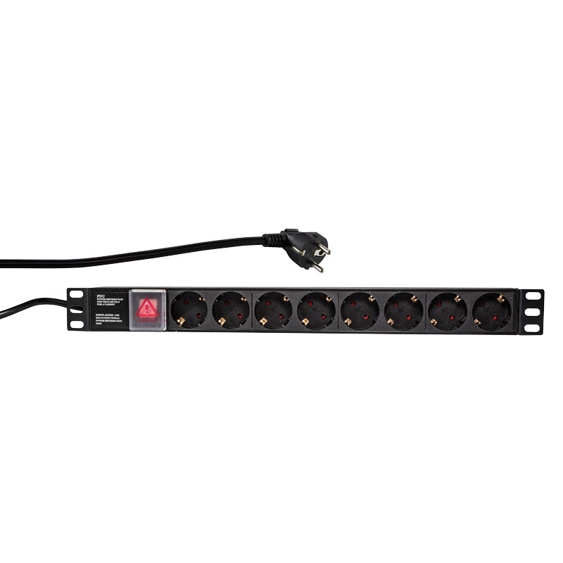 PDU LOGILINK 1U pt. rack 19 inch, 8 prize Schuko, intrare Schuko, max 16 A, on/off, 2 m