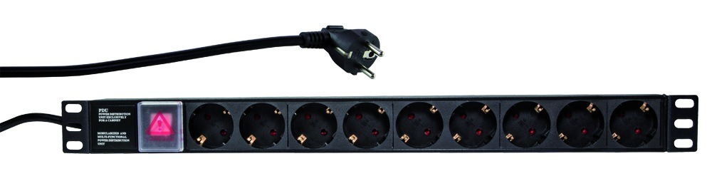 PDU LOGILINK 1U pt. rack 19 inch, 9 prize Schuko, intrare Schuko, max 16 A, on/off, 2 m