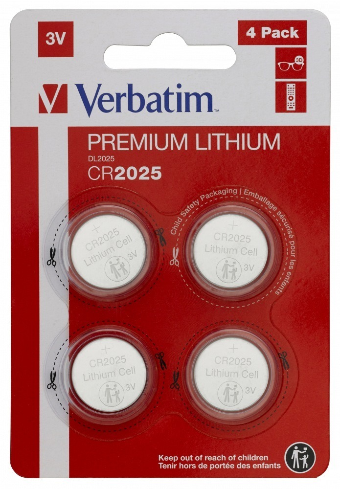 BATERIE VERBATIM, butoni (CR2025), 3V litiu, 4 buc.