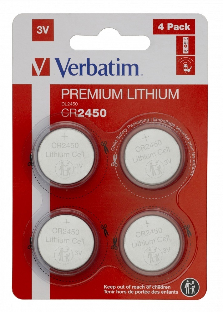 BATERIE VERBATIM, butoni (CR2450), 3V litiu, 4 buc.