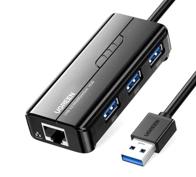 ADAPTOR RETEA Ugreen extern, USB 3.0 (T) la port Gigabit RJ-45, porturi USB: USB 3.0 x 3, LED, negru - 6957303822652