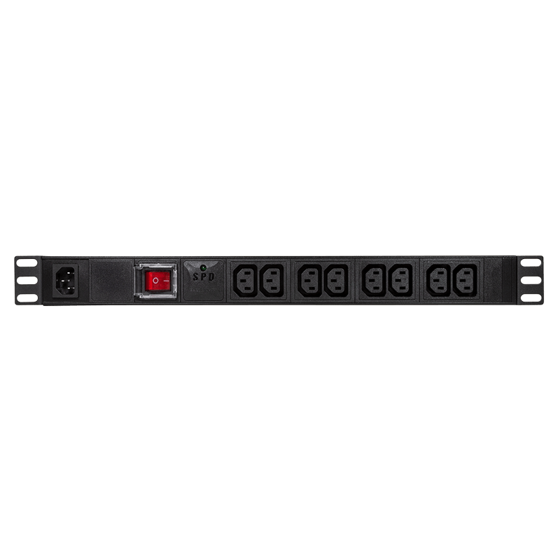 PDU LOGILINK 1U pt. rack 19 inch, 8 prize IEC, intrare IEC, max 10 A, protectie supratensiune, ON/OFF, IP20, negru