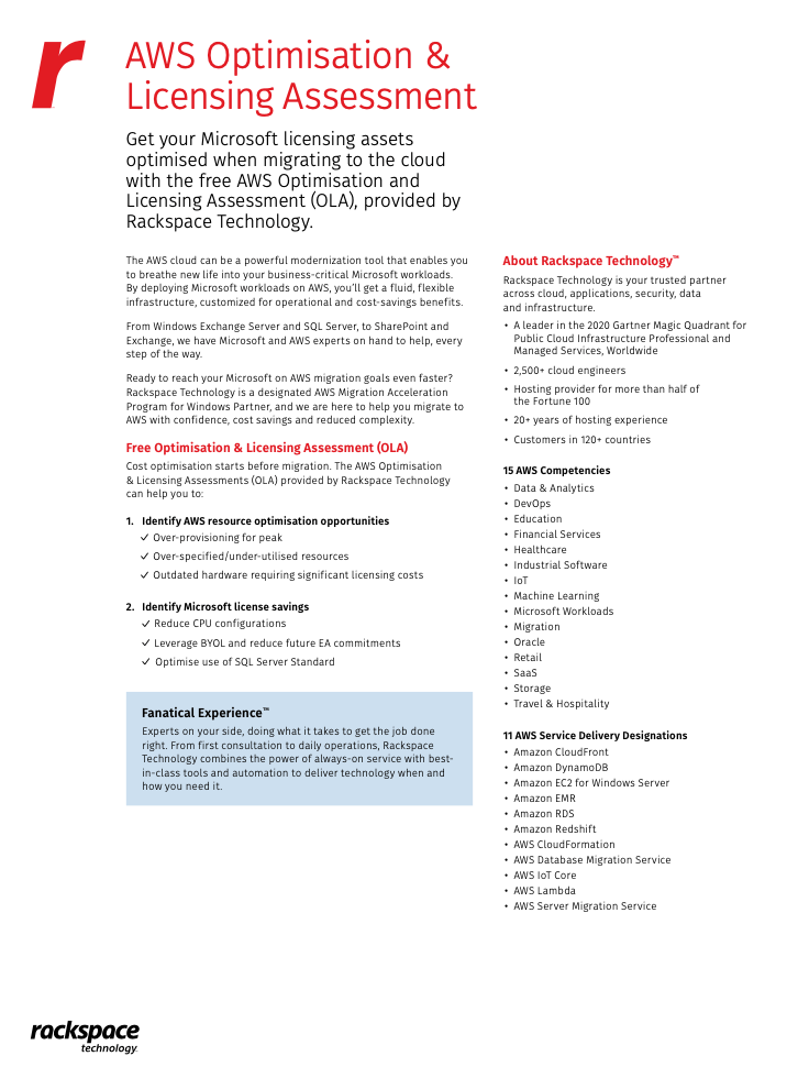 Aws Optimization Licensing Assessment Rackspace Technology