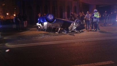 FOTO/CONSTANȚA: Accident rutier. Mașină răsturnată