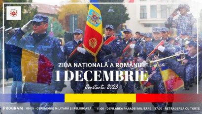 CONSTANŢA: Ziua Națională a României va fi sărbătorită cu o paradă militară, artificii, torțe şi muzică de fanfară. În unele zone din oraş vor fi restricţii ale traficului auto