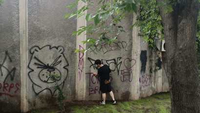 CONSTANȚA: ”Artist” de ocazie surprins în timp ce efectua desene tip graffiti pe un perete al clădirii fostului Teatru de vară