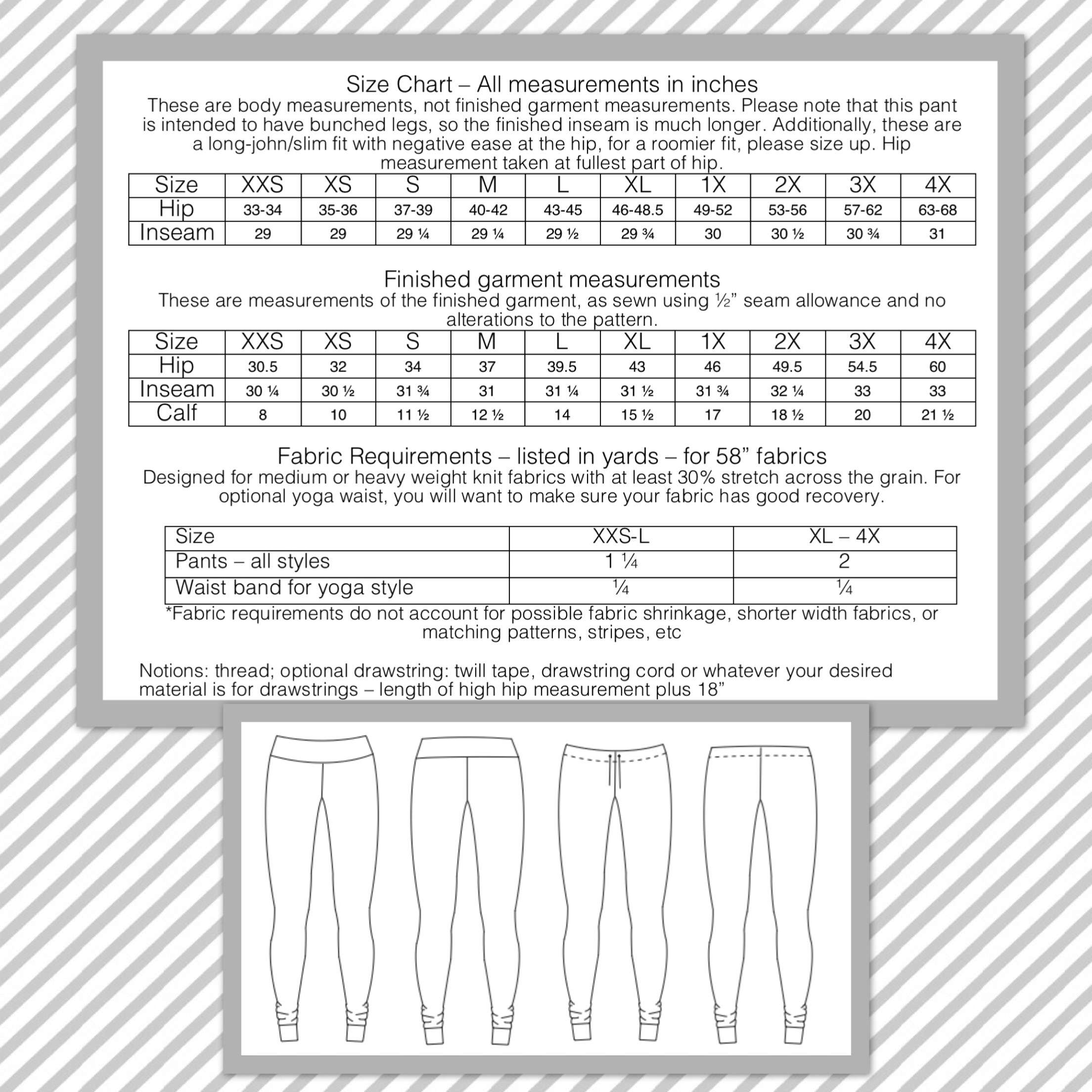 Hourglass Patterns©: No Side Seam Legging PDF Sewing Pattern Sizes