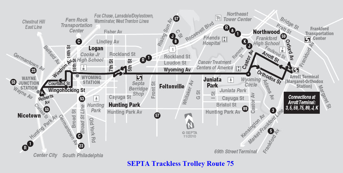 SEPTA S Trackless Trolley Lines 75map1 