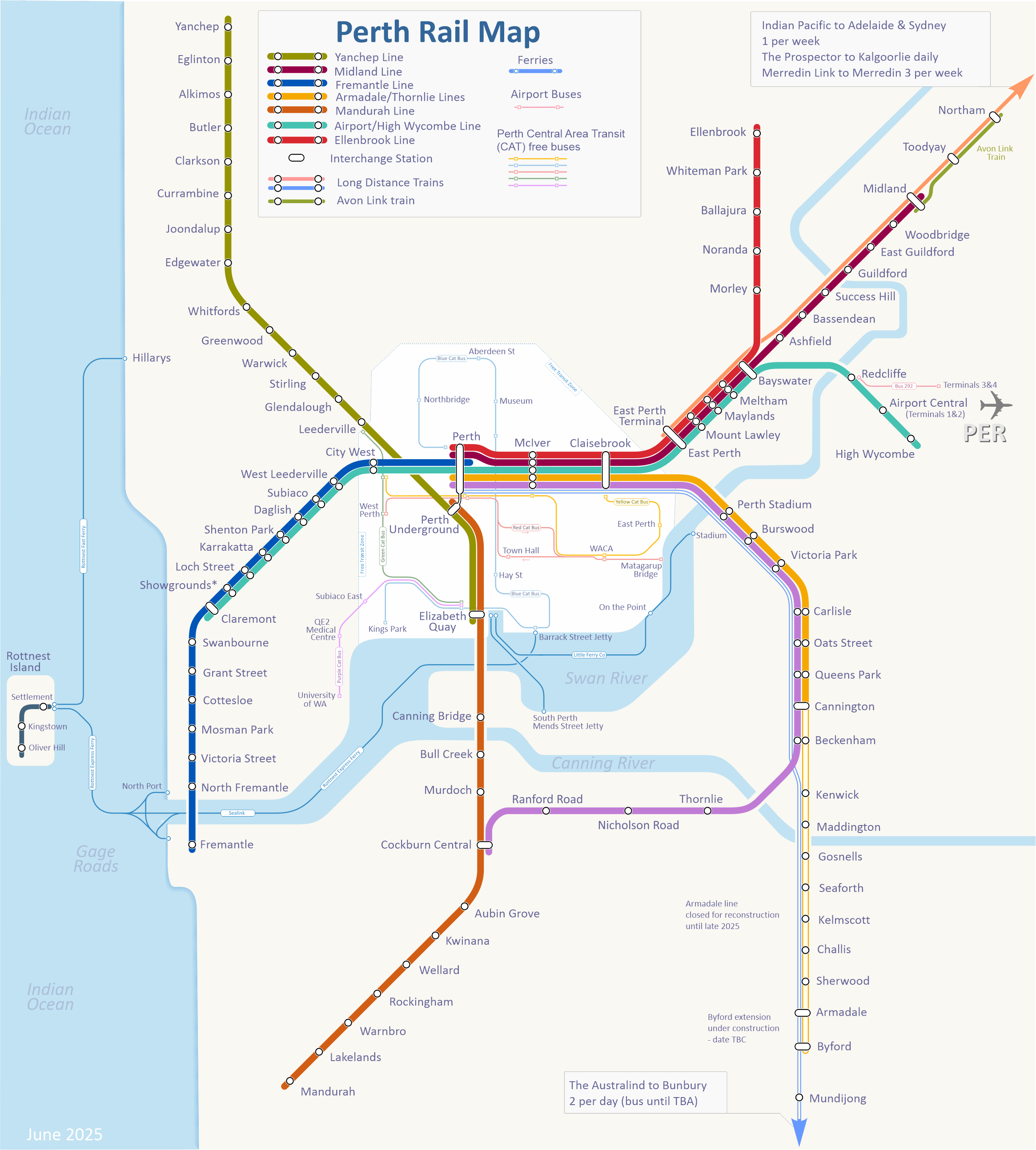 Perth Train Map Perth Rail Map City Train Route Map Your Offline Perth 