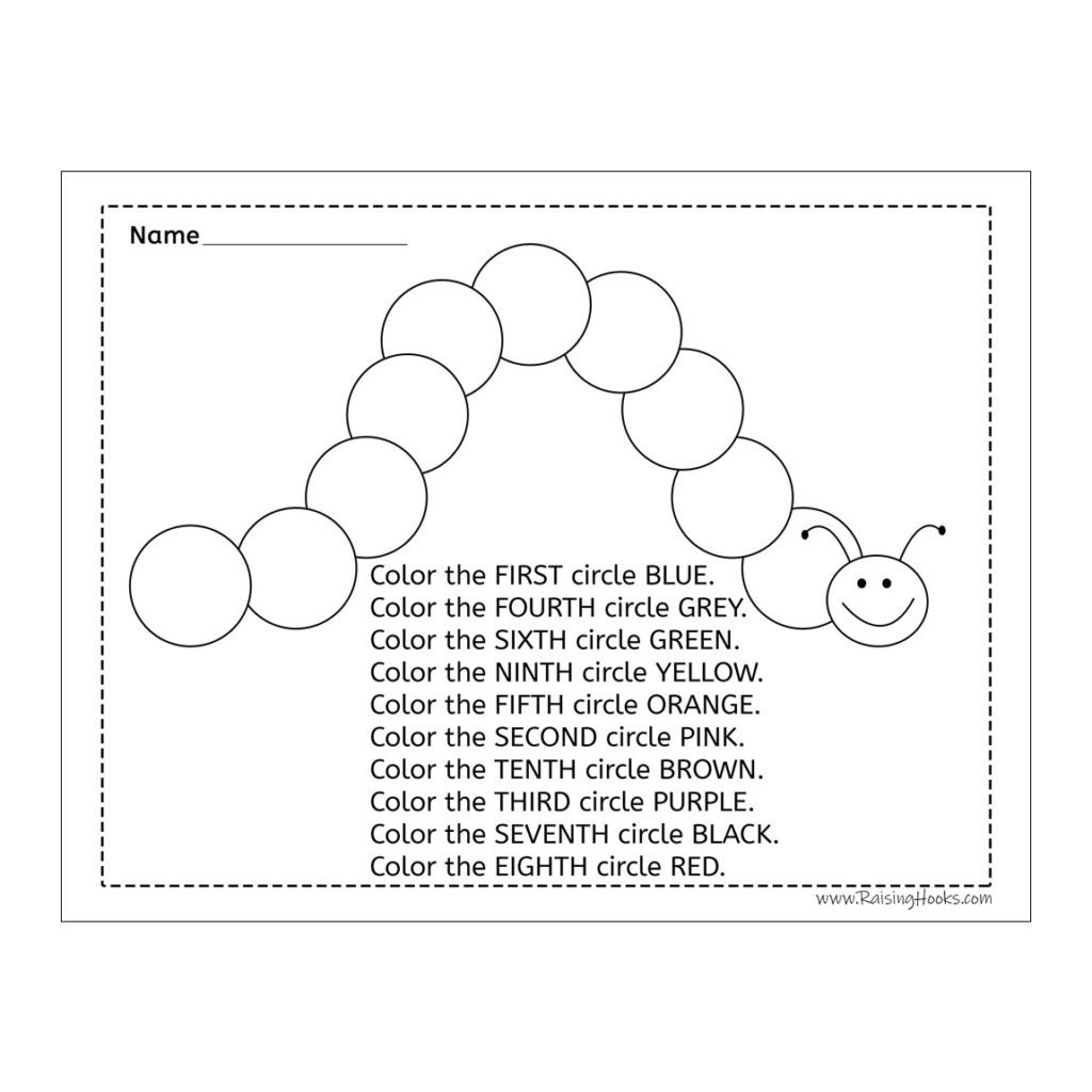 ordinal number coloring caterpillar raising hooks