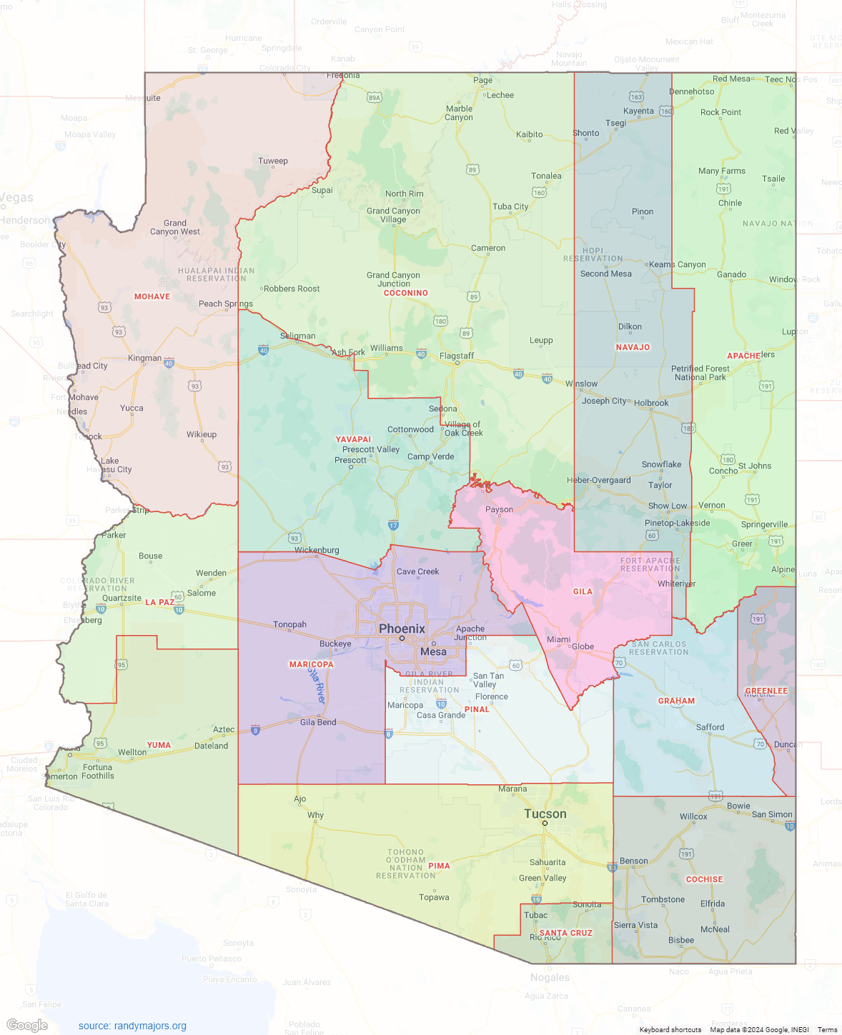 Arizona Map With Cities And Counties 1911 Colored COUNTY Map ARIZONA Arizona County Map 