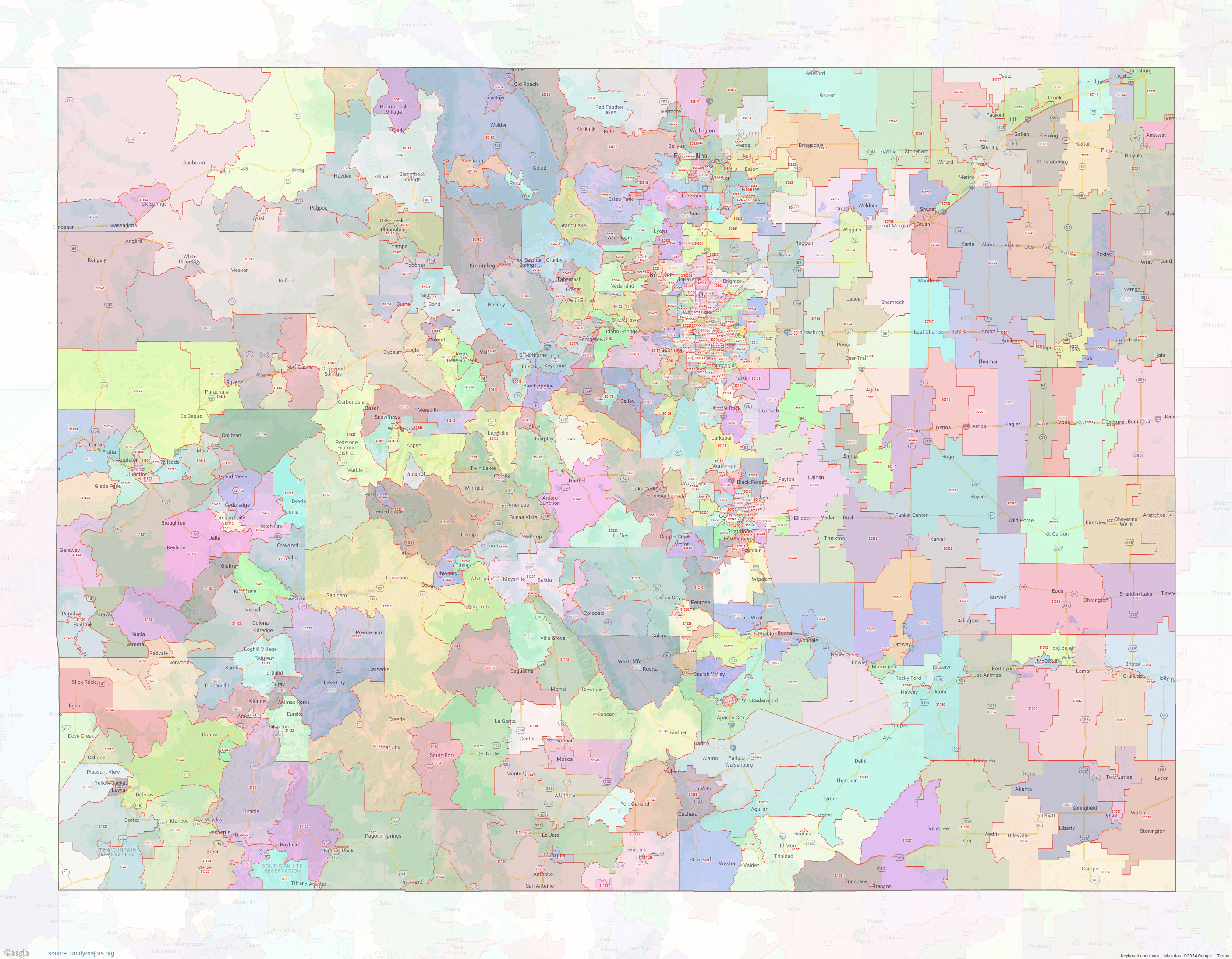 Jefferson County Colorado ZIP Code Map Shown On Google Maps Colorado ZIP Code Map 
