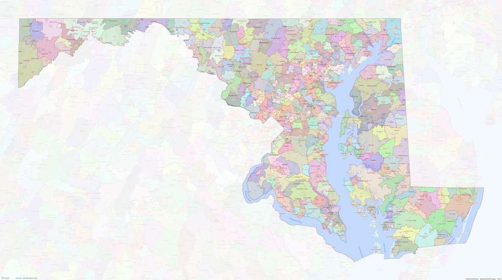 Maryland ZIP Code Map Medium Image Shown On Google Maps Maryland ZIP Code Map 1024 