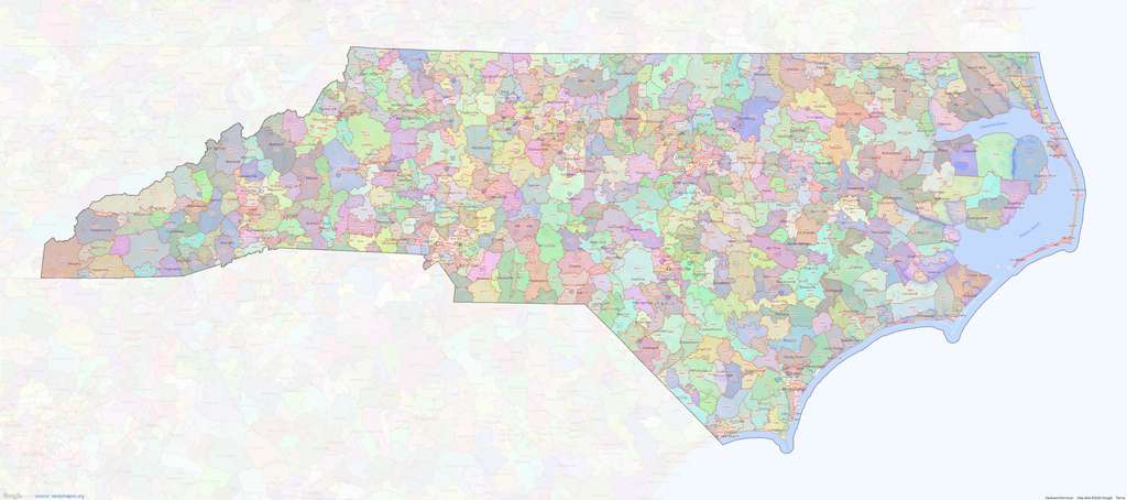 Map Of Nc Zip Codes North Carolina ZIP Code Map 1024 