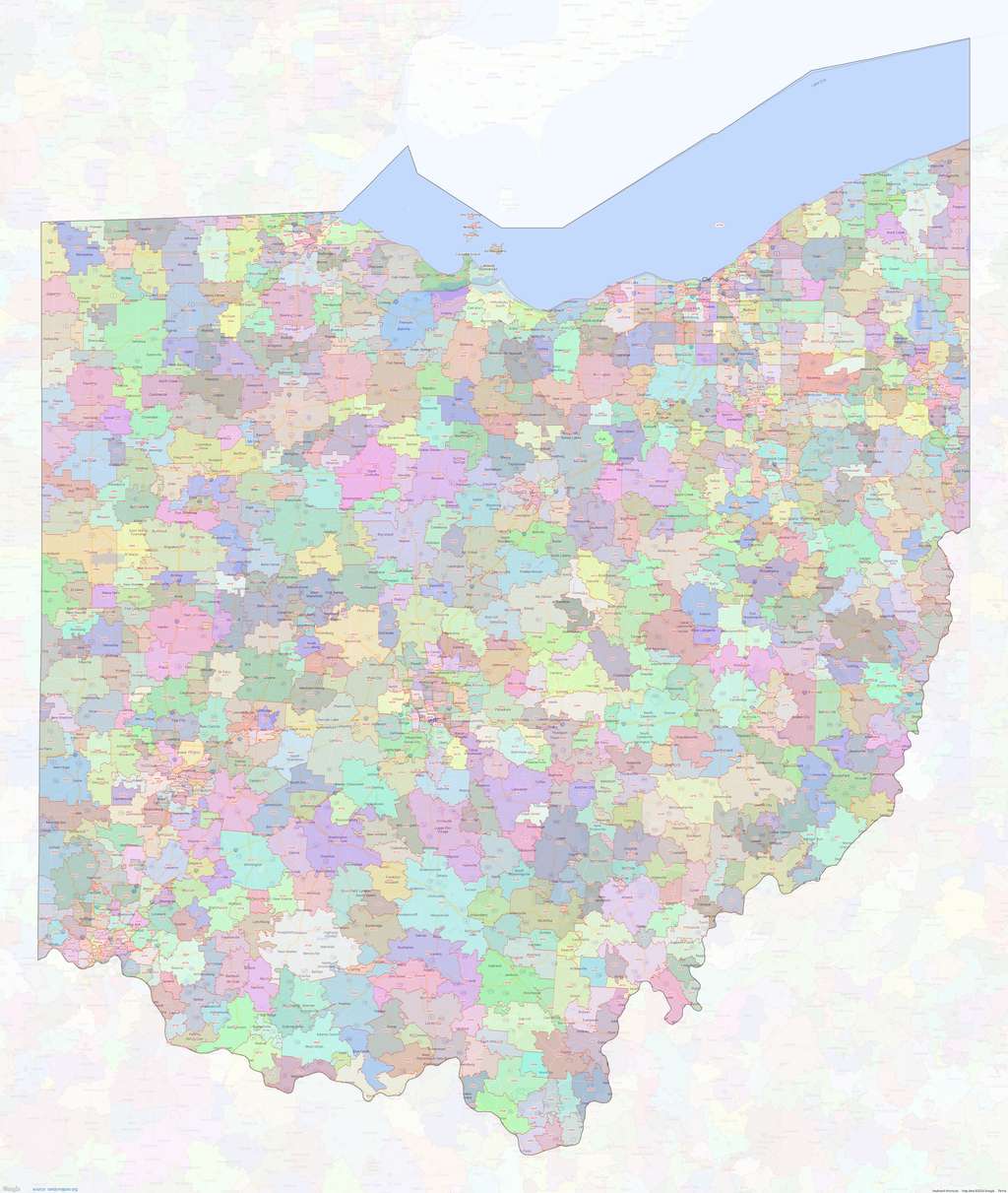Ohio ZIP Code Map Medium Image Shown On Google Maps Ohio ZIP Code Map 1024 