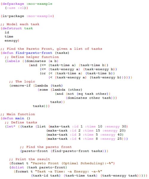 Lisp Code for Pareto Front