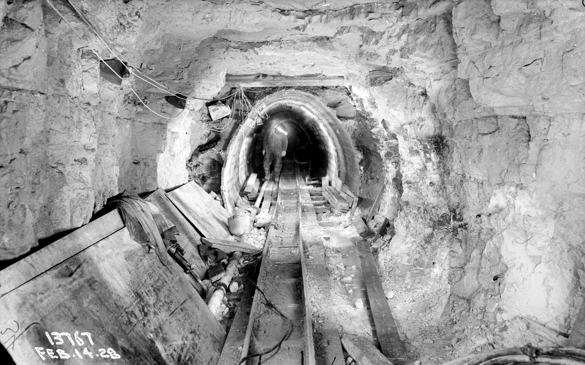 Photo from 1928 show the construction of the Salt Creek Intercepting Sewer. Miners punched through the bedrock to clear way for the sewer pipes, some of them 7 feet in diameter. | Photo courtesy of MWRD