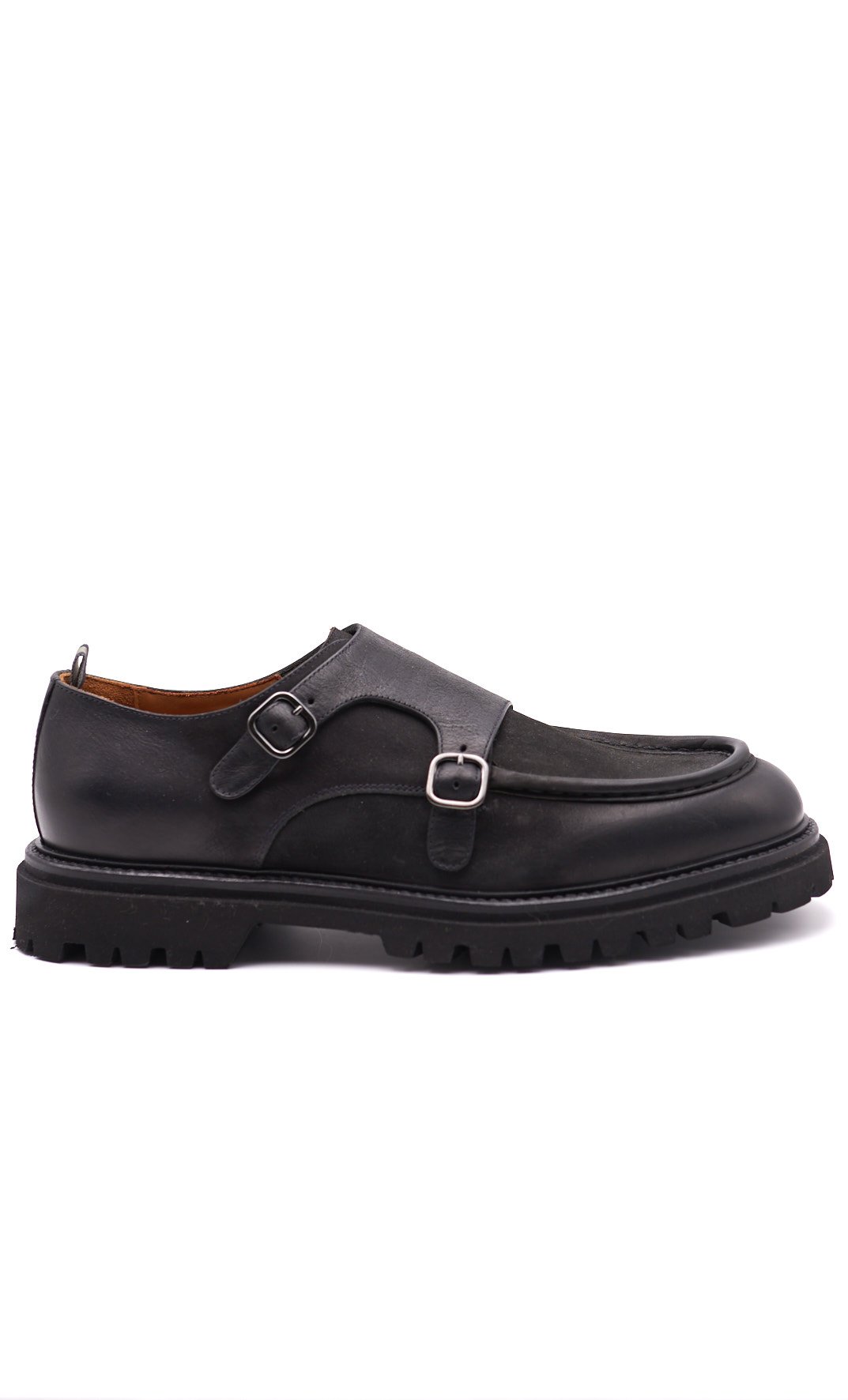Scarpe monkstrap rossi in pelle liscia nere, colore nero