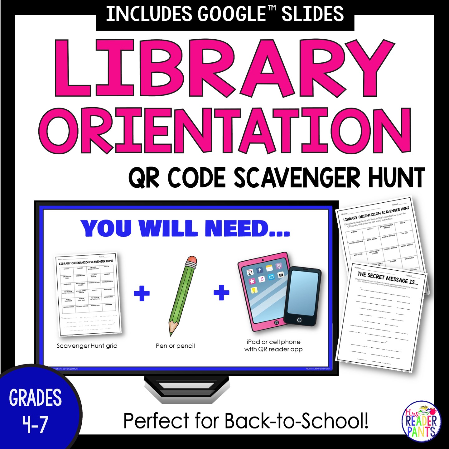 Library Orientation Scavenger Hunt - Back to School Library Activity for  Grades 4-7 - Mrs. ReaderPants