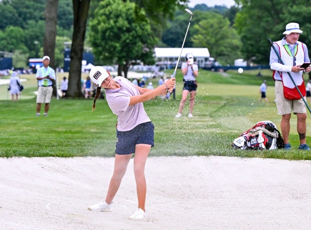 Asterisk Talley hitting out of a bunker at the 2024 U.S Women's Open at Lancaster Country Club. (COURTESY OF BILL SNOOK)