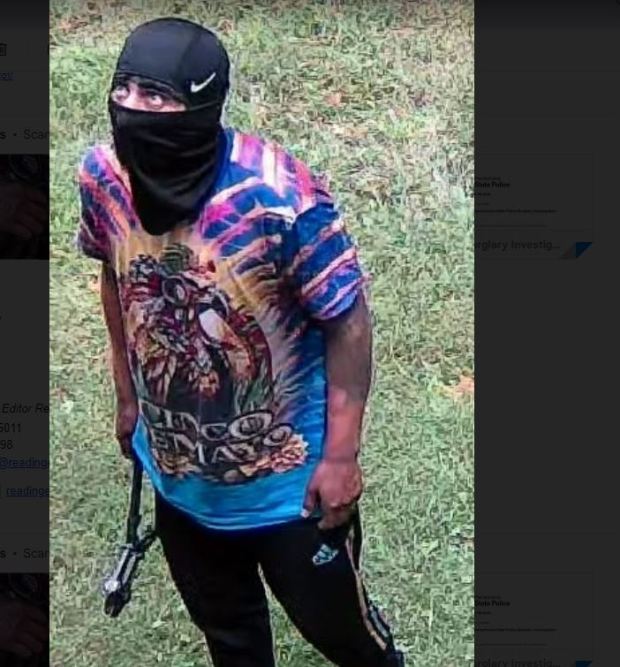State police in Reading at seeking the identity of this man who is seen carrying bolt cutters near the scene of a burglary on a residential property in Alsace Township on Sept. 18. (COURTESY OF STATE POLICE)