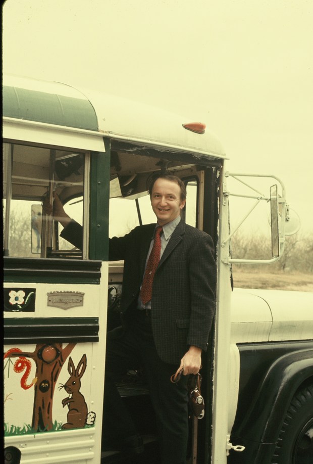 Science teacher Donald A. Burger on the Gov. Mifflin Ecology Bus in 1971.