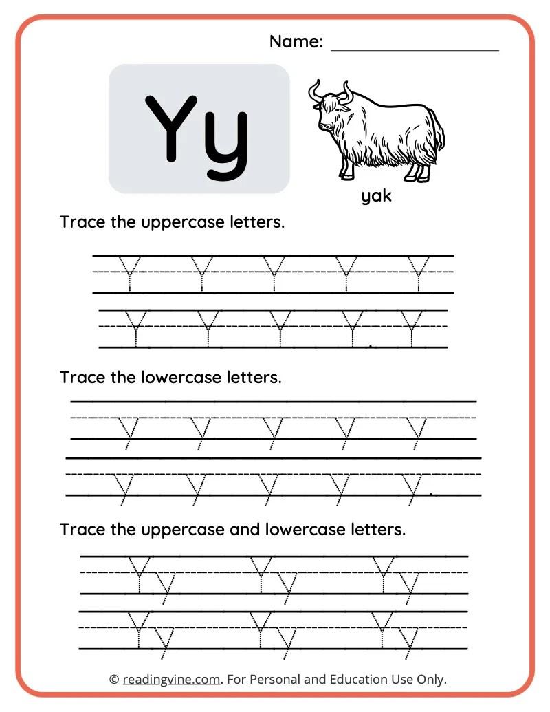 Letter y worksheets for preschool