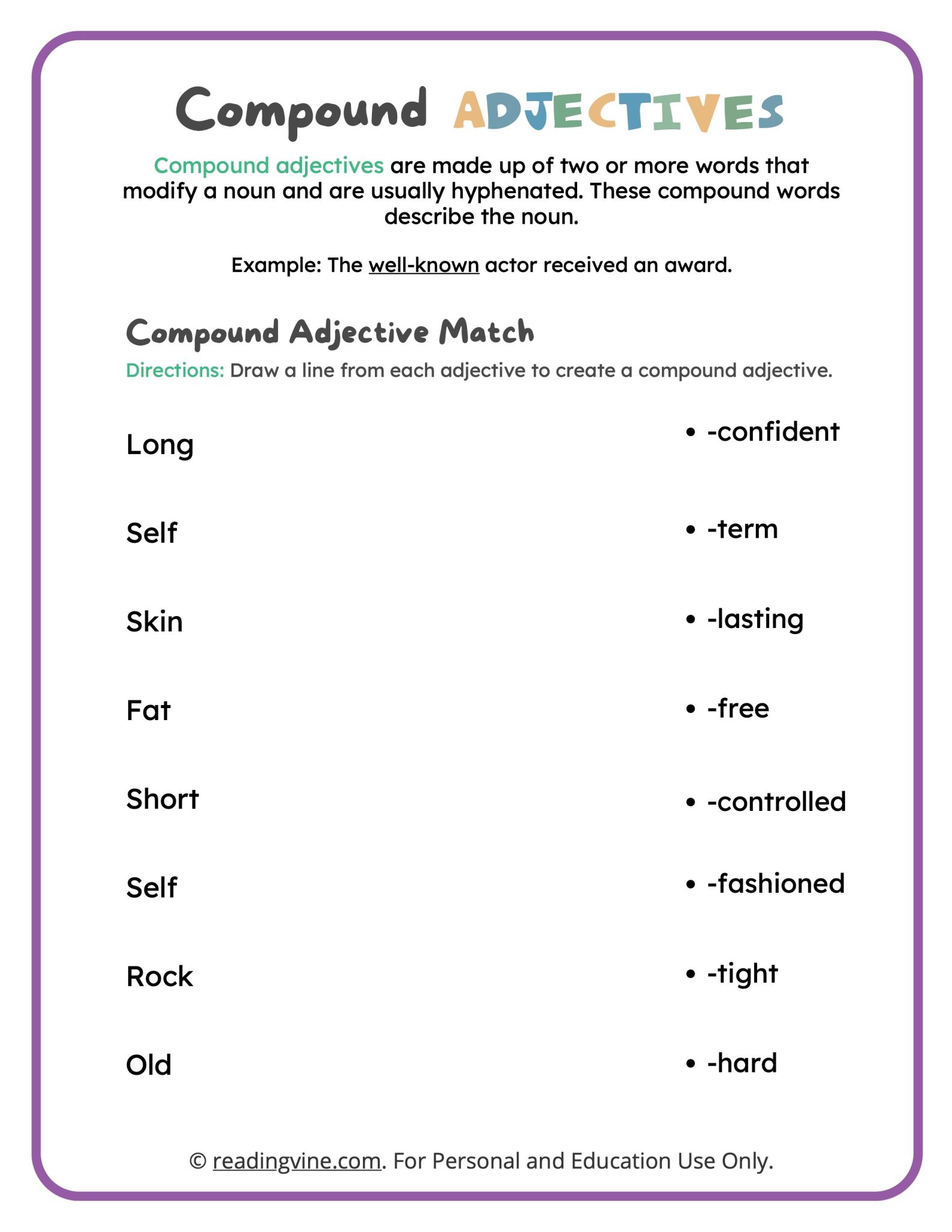 Compound adjectives matching worksheet-image