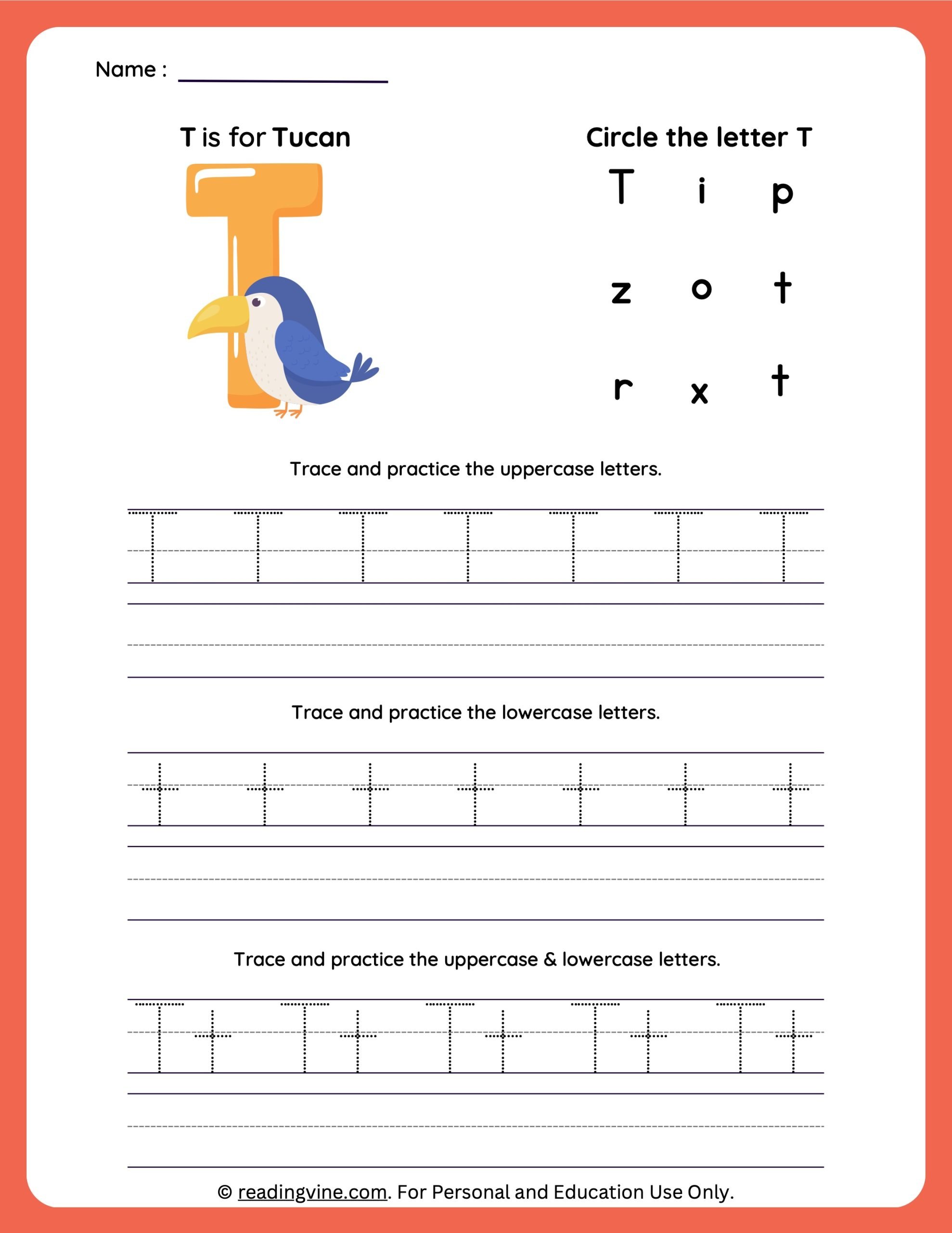 Tracing uppercase and lowercase letter t worksheet-image