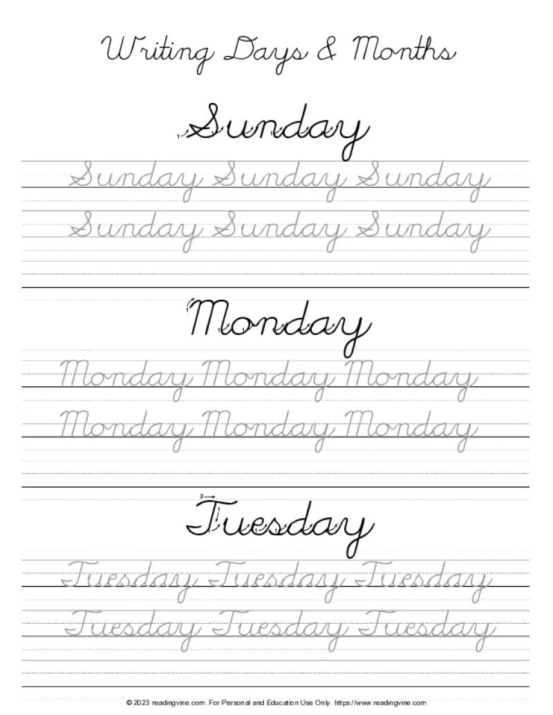 Cursive writing practice sheets (pdf)