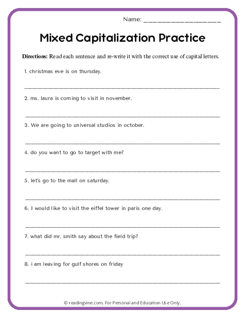 Capitalization practice examples