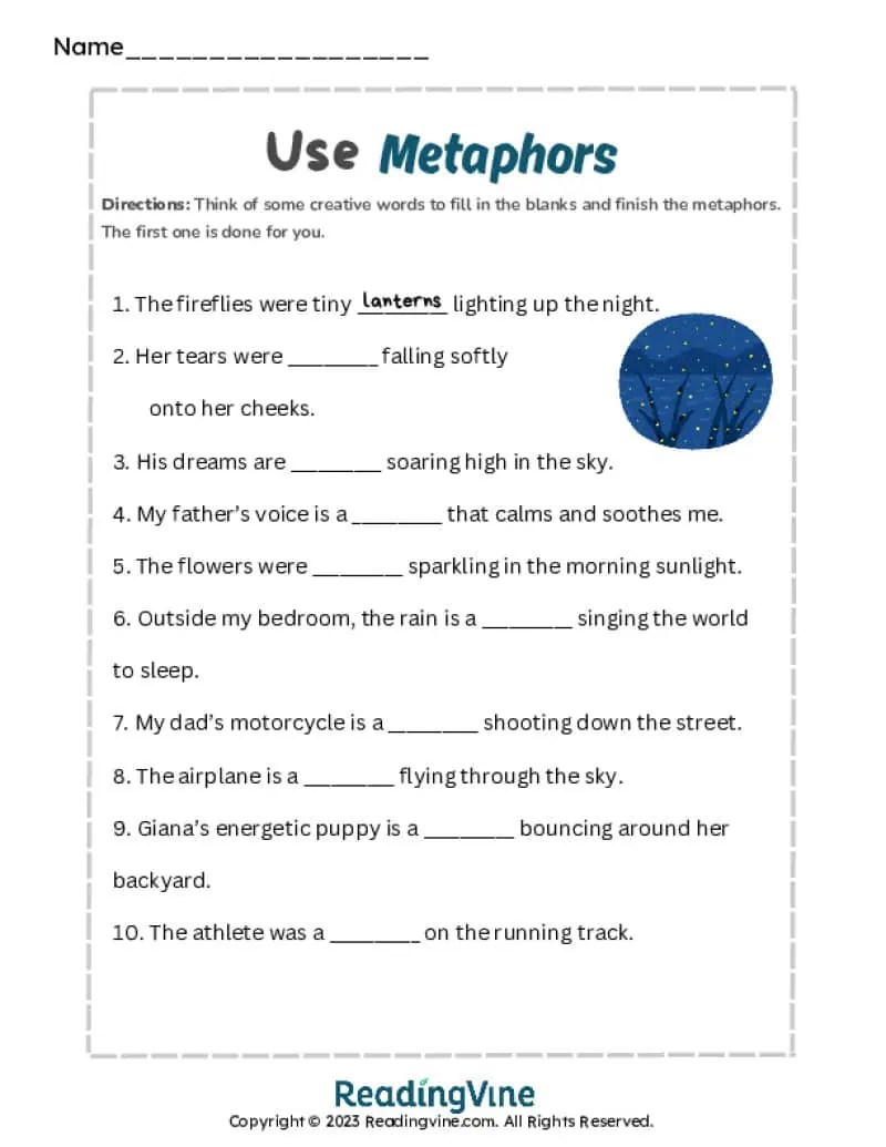 Metaphor worksheets