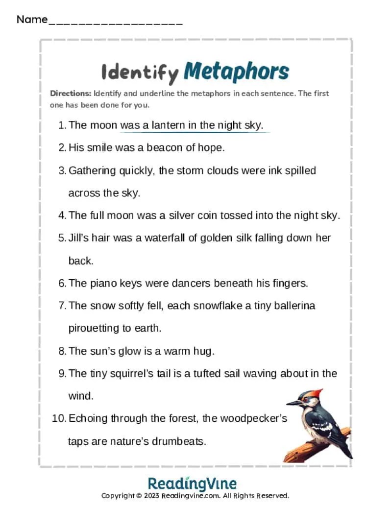 Metaphor worksheets